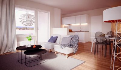 Kotikatu365-konsepti tarjoaa asumismukavuutta. Kuvassa esimerkkikuva olohuoneesta.
